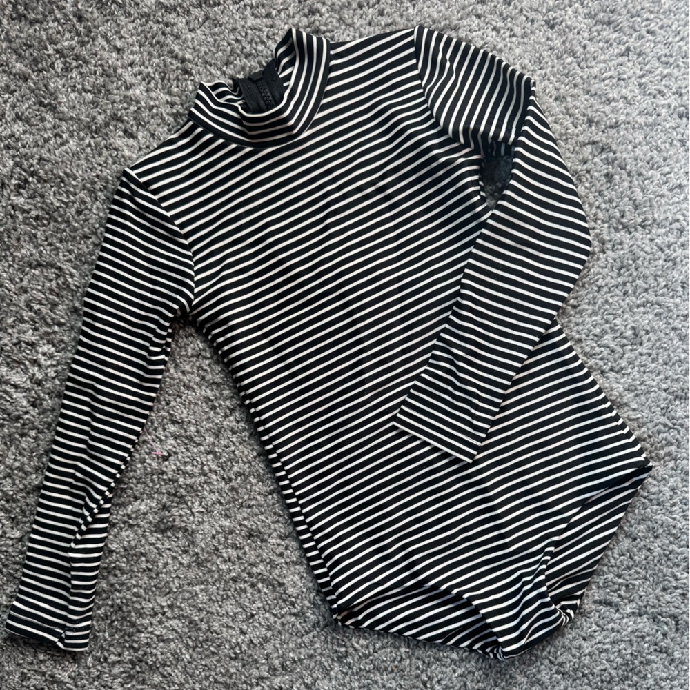 Mikoh Black and White Long Sleeve Striped One Piece Swim Suit Size Medium